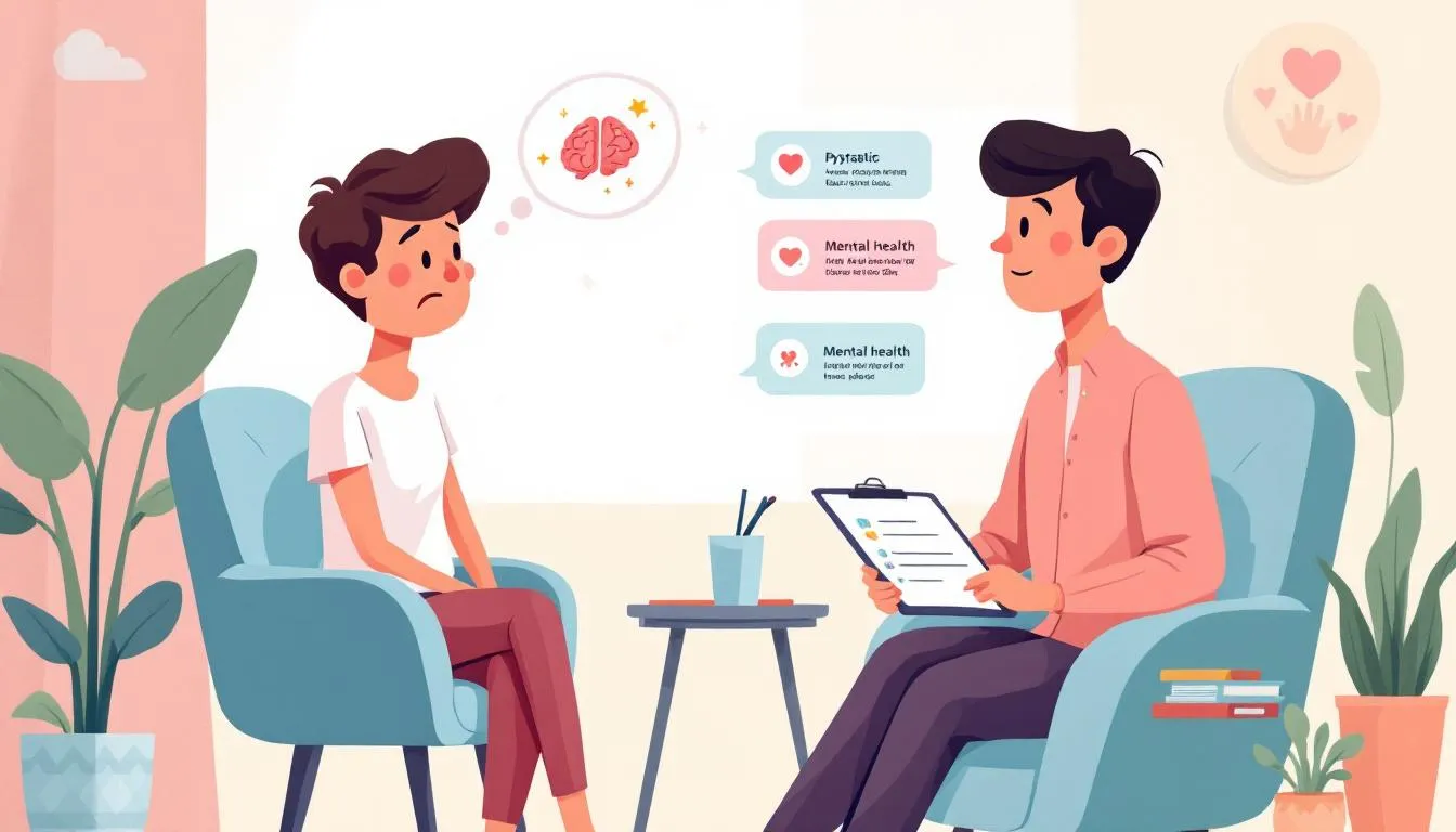 A patient discussing symptoms with a psychiatrist.