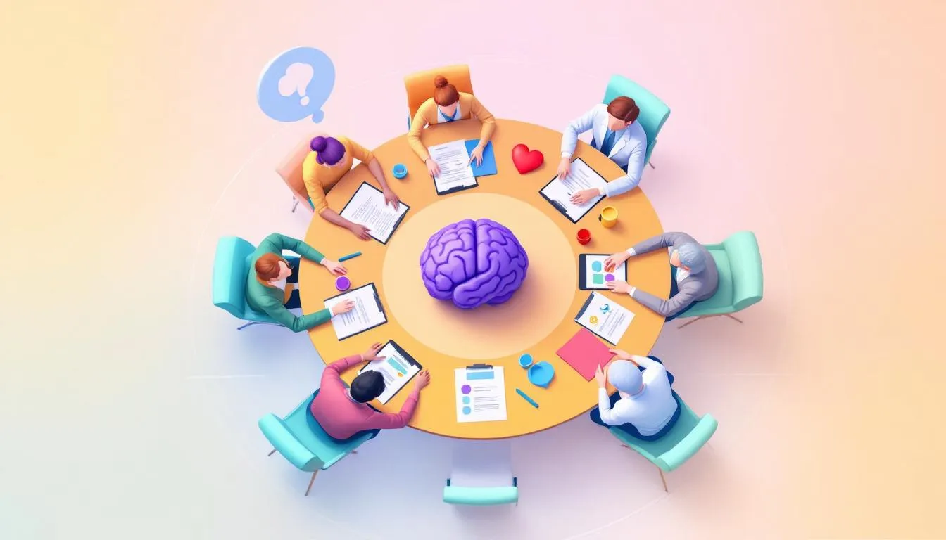 A collaborative meeting of mental health professionals.