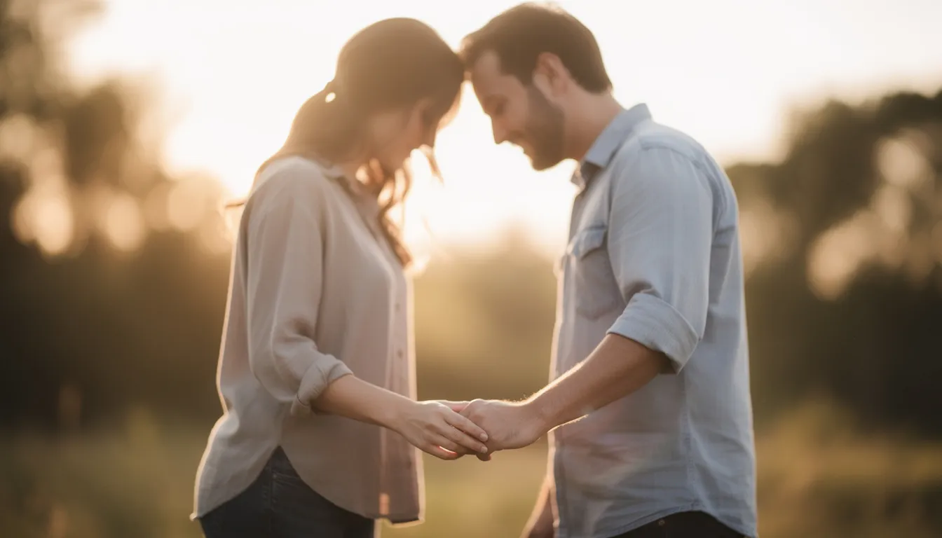 A couple is holding hands, symbolizing their emotional connection and closeness as they prepare for their upcoming marriage. This image reflects the importance of communication skills and seeking premarital counseling to build a strong foundation for their future together.