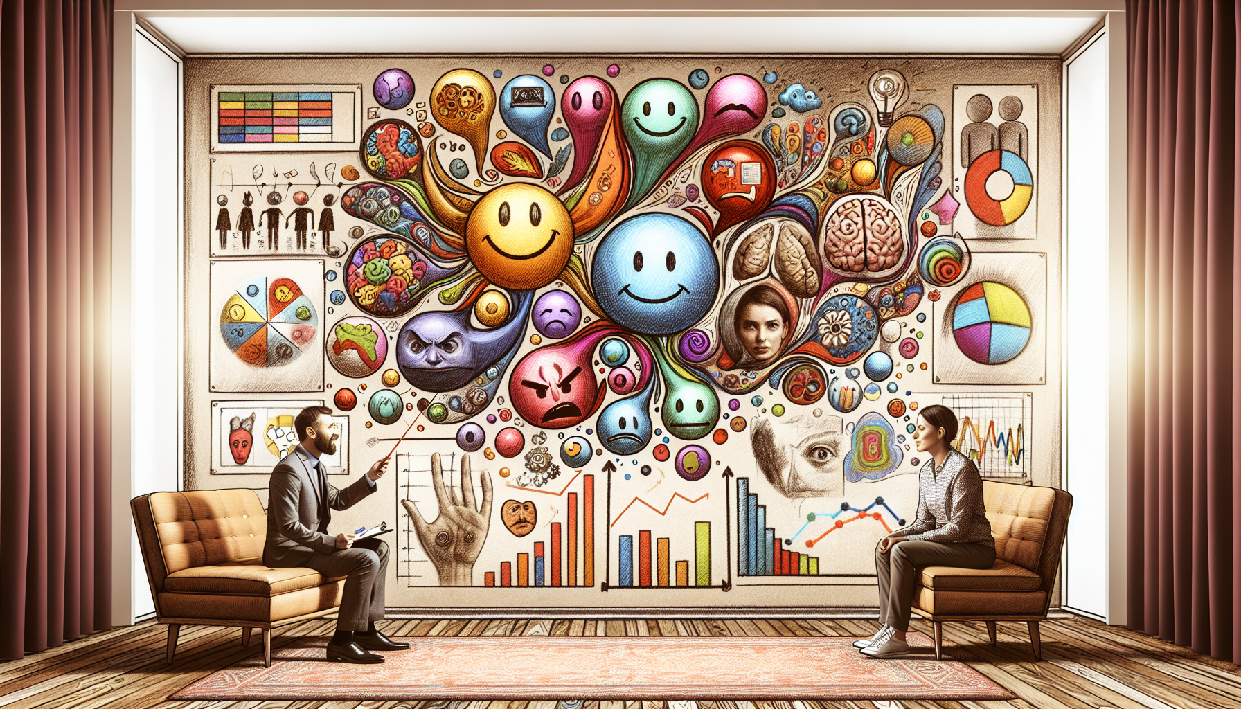 An artistic depiction of behavioral experiments in therapy and one primary behavioral therapy technique.