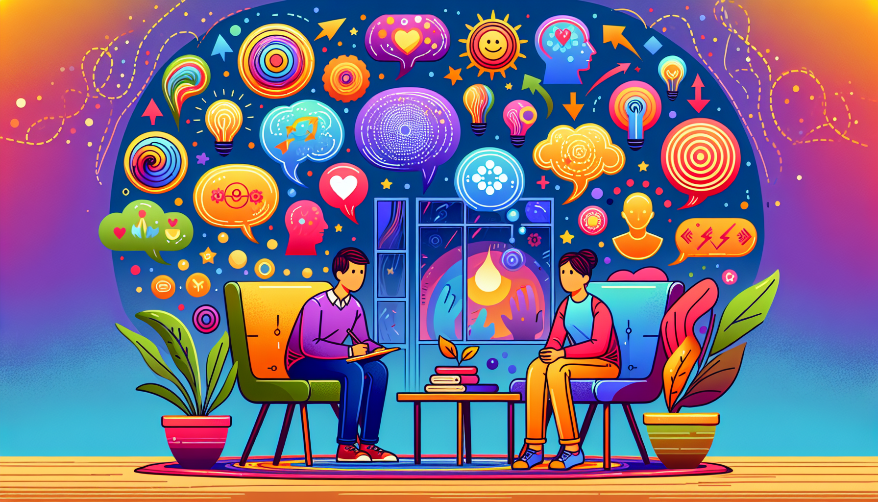 An illustration depicting various cognitive behavioral therapy techniques.